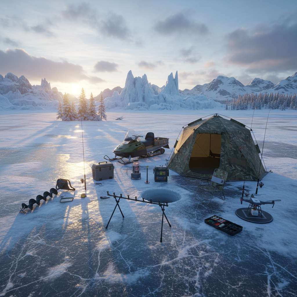 Display of fishing gear setup in Arctic Bite game environment