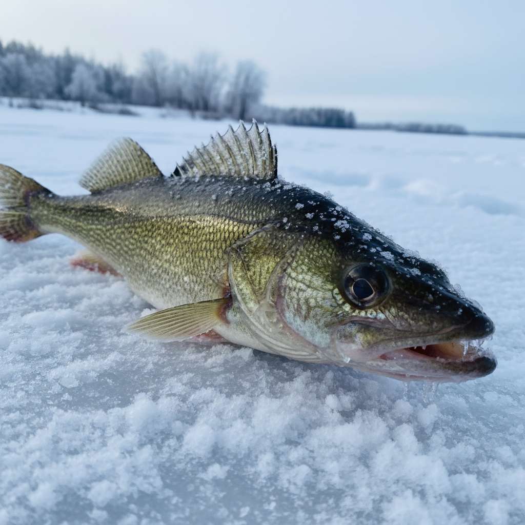 Closeup of a trout caught ice fishing in Pakistan