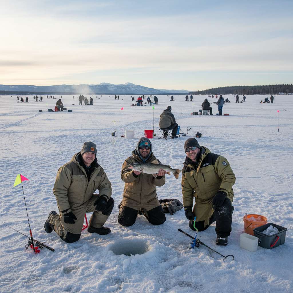 Players competing in Arctic Bite ice fishing tournament