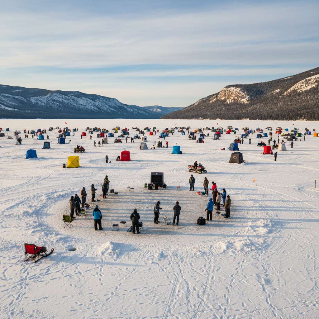 Screenshot from an in-game ice fishing tournament event